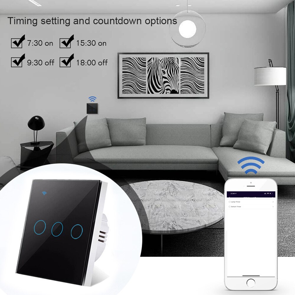 Upgraded EU WiFi Smart Light Touch Switch No Neutral Wire Required Smart Life Tuya APP control Alexa Google Home 1/2/3 Gang