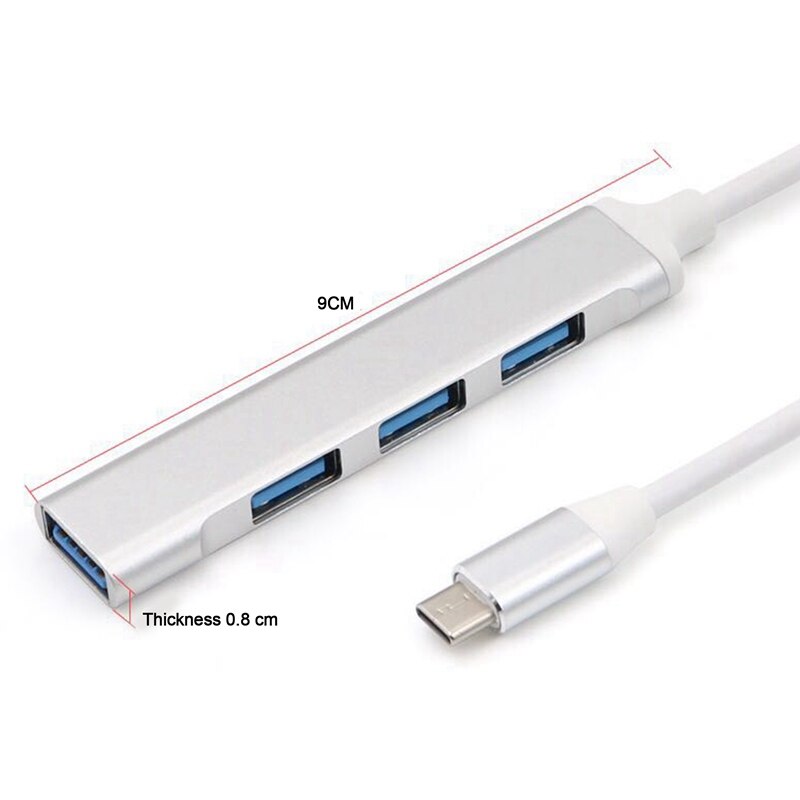 Type-C Hub USB-C Om 4-Poort USB3.0 High-Speed Splitter Otg Aluminium Docking Station