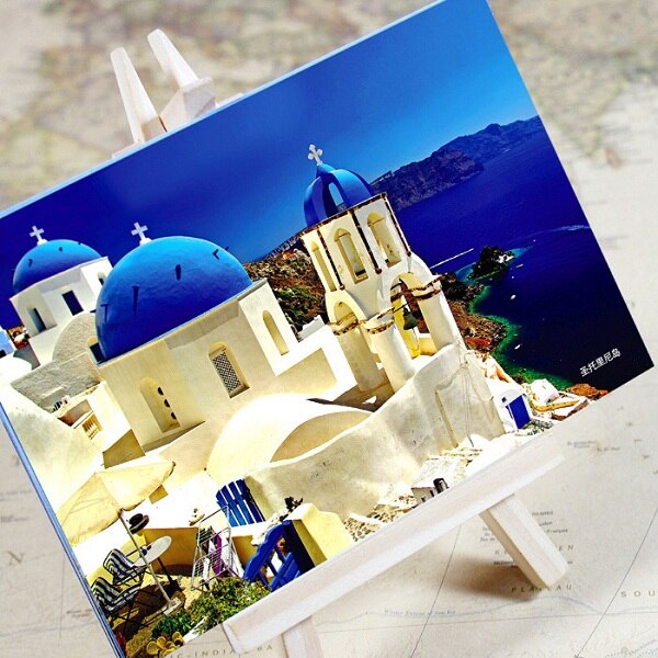 6 Sheets/Set Charmante Stad Serie Stedelijke Landschap Postkaart Wenskaart Boodschap Kaart Verjaardag Card: Santorini