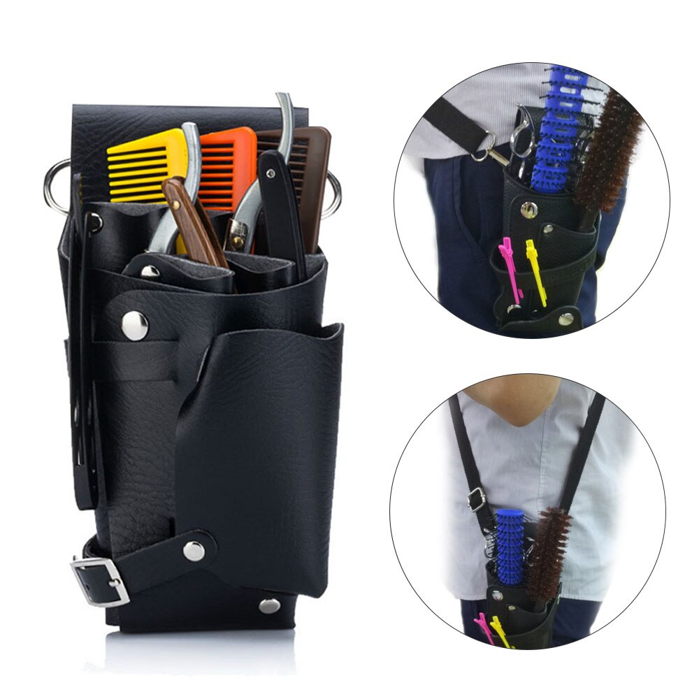 Cartuchera para guardar tijeras de peluquero de cuero PU, funda cartuchera para peluquero o salón, bolsa de peluquería, herramientas de estilismo con correa: Default Title