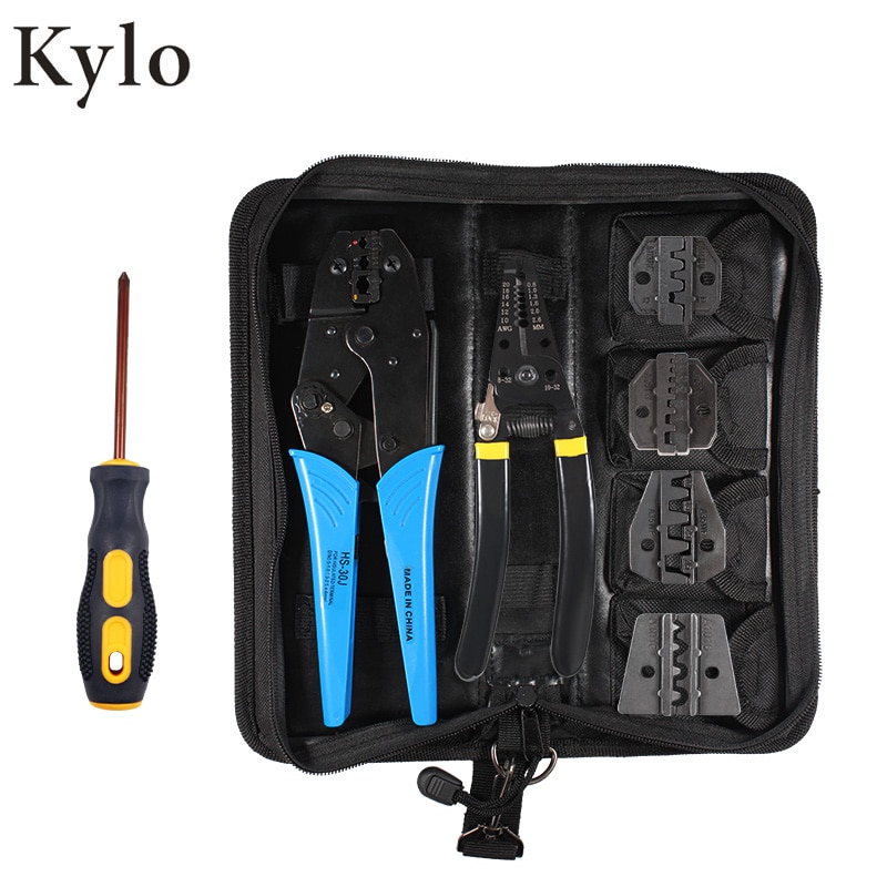 Terminals insulated with electricity Crimper Cable Crimping Tool Kit Plier wire terminal Screwdriver with Carry Bag Set 5 Jaw