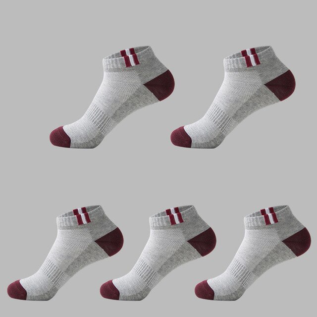 5-Pairs Summer Socks Pack Men Cotton Stripe Shallow Mouth Absorb Sweat Slippers Short Ankle Casual Boat Socks Mid Socks: 52-Grey