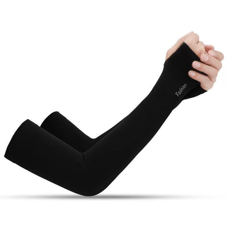 Summer Ice Silk Long Sleeves Anti-Sunburn Arm Cover Men Women Cuff Cool Hand Sleeves Anti-UV Cycling Arm Sleeve Fingerless: Red