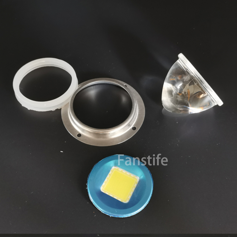 30 graders 66mm optisk glaslinse til 20w 30w 50w 100w 120w 150w højtydende led'er 30 ° linser med ramme i rustfrit stål
