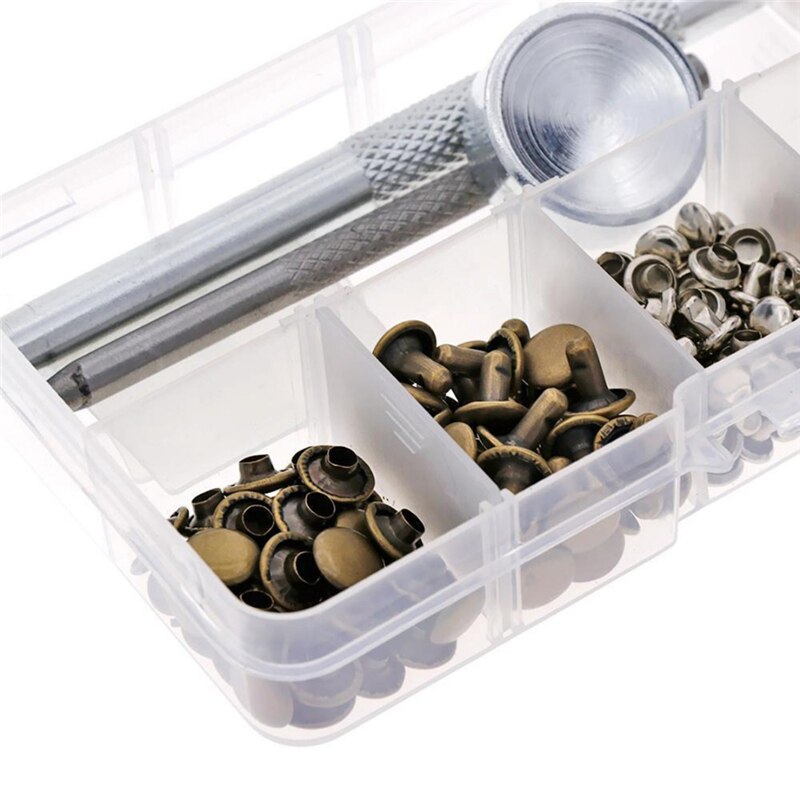 Lederen Klinknagels Enkele Cap Klinknagels Buisvormige Metalen Studs met Fixing Tool Kit voor Leer Craft Repareren Lether Gereedschap Set
