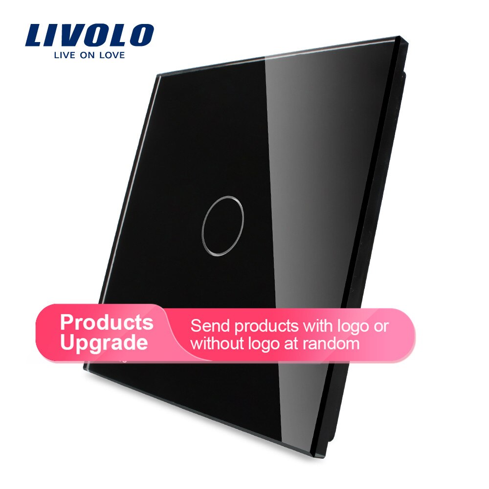 Livolo lyxigt vitt pärlkristallglas, eu -standard, enda glaspanel för 1 gängspeksknapp, vl -c7-c1-11 (4 färger), ingen strömbrytare: Svart