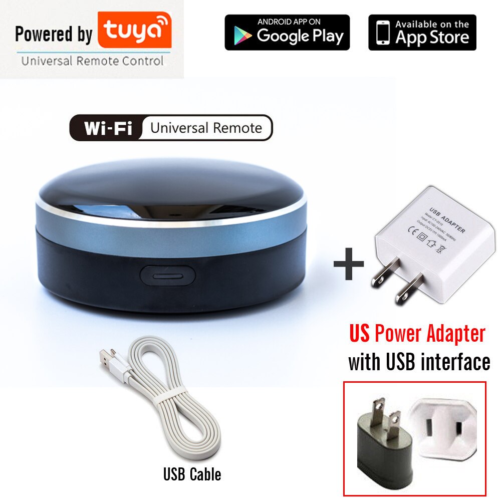 Tuya-Control remoto inteligente RF IR 2 en 1, mando A distancia Universal para persianas enrollables de TV A/C, funciona con Alexa, Siri y Google Home: Add US Adapter