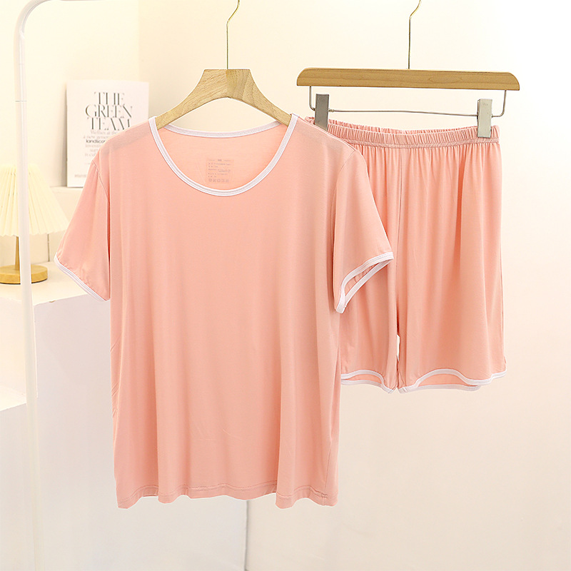 Pliktea – pyjama d'été pour femmes, tenue de maison avec short, vêtements de nuit, haut: Rose