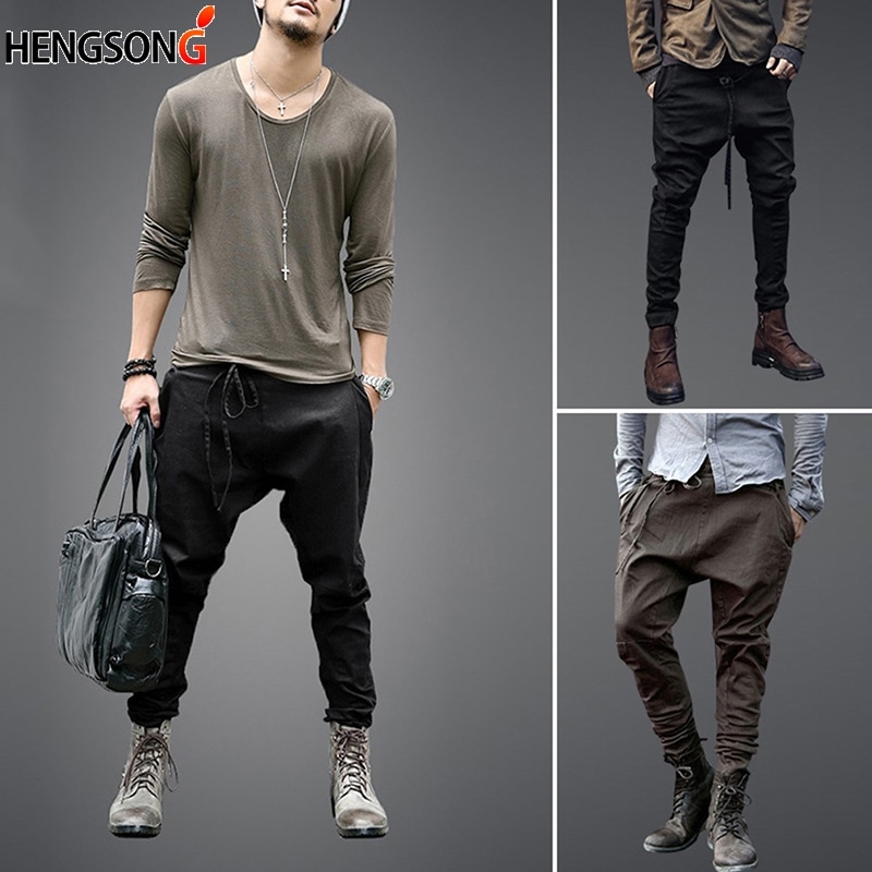 Casual Mannen Harembroek Herfst Lente Losse Broek Broek Katoen Blend Lange Broek Koord Sjerpen Mannelijke Broek 733342