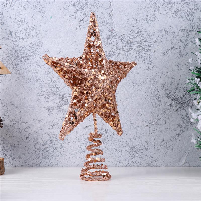 20cm juletræ jern stjerne topper glitrende juletræ dekoration ornamenter (rose guld)