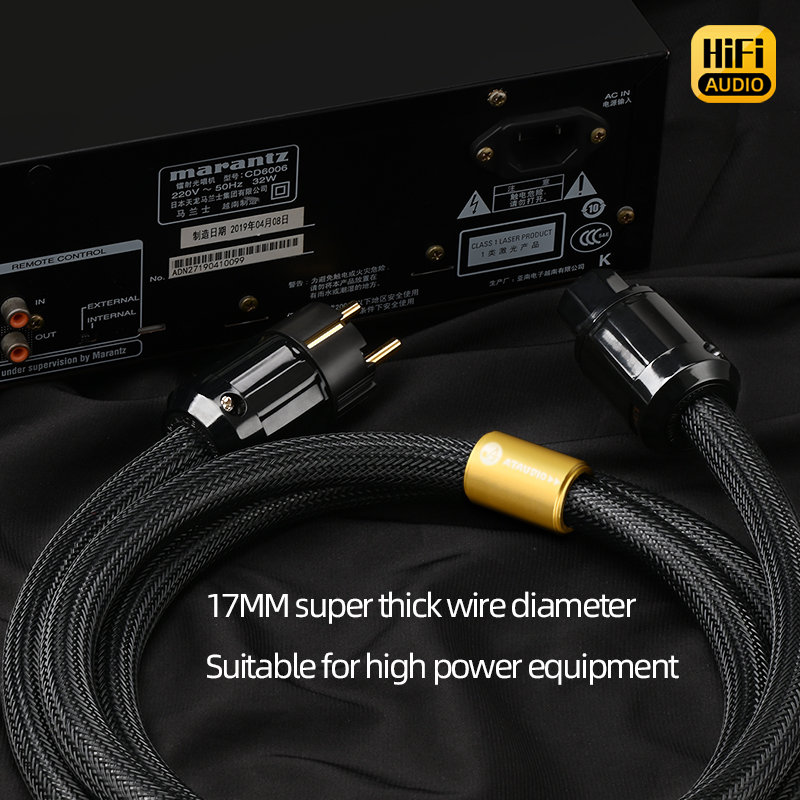 ATAUDIO HiFi EU Power Audio Kabel Hochwertiges 6N OFC doppelt geschirmt mit vergoldetem Stecker AC-Stromkabel für Lautsprecherverstärker