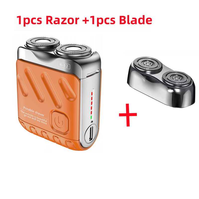 Men Mini Electric Shaver Dual Head Waterproof Type-C Rechargeable Shaver Travel Rotary Razor Portable Hair Beard Trimmer Tool: Yellow