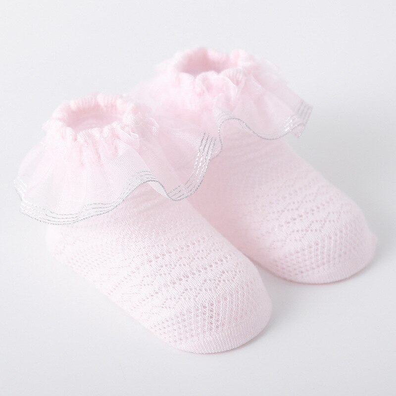 Calcetines de malla de encaje para niñas pequeñas, medias de algodón de princesa, transpirables, de 0 a 5 años, 2022, meias curtas de malha de renda de bebê de verão: 1pink / 1-3T