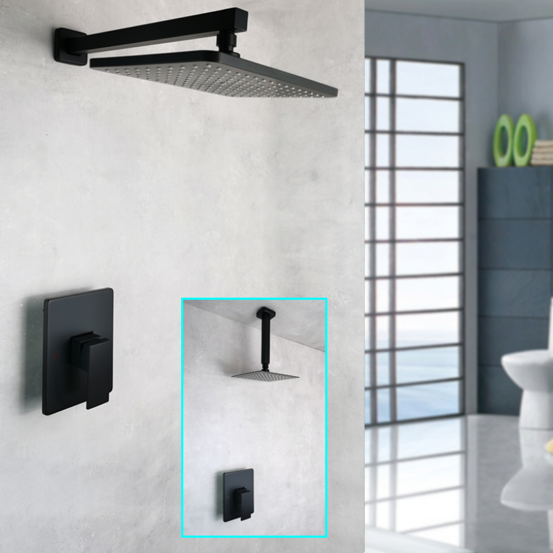 Matt Black Ultra Thin Square 8 Inch 304 Stainless Steel or ABS Top Shower Concealed In Wall Head Shower Set System