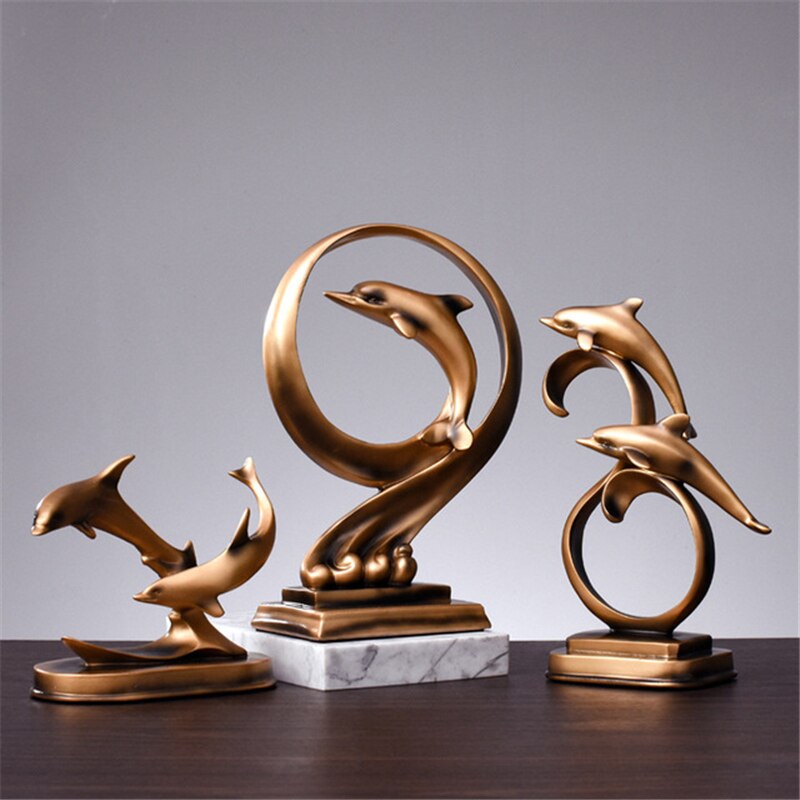 Resin Dolphin Crafts Animal Statues Home Office Restaurant TV Table Decorations European American Style