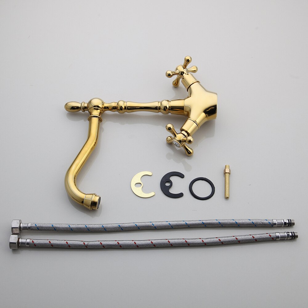 YANKSMART Golden Gepolijst 360 Swivel Badkamer Basin Wastafel Kraan Badrandcombinaties Dual Handle Keuken Kranen Warm &amp; koud Mengkraan