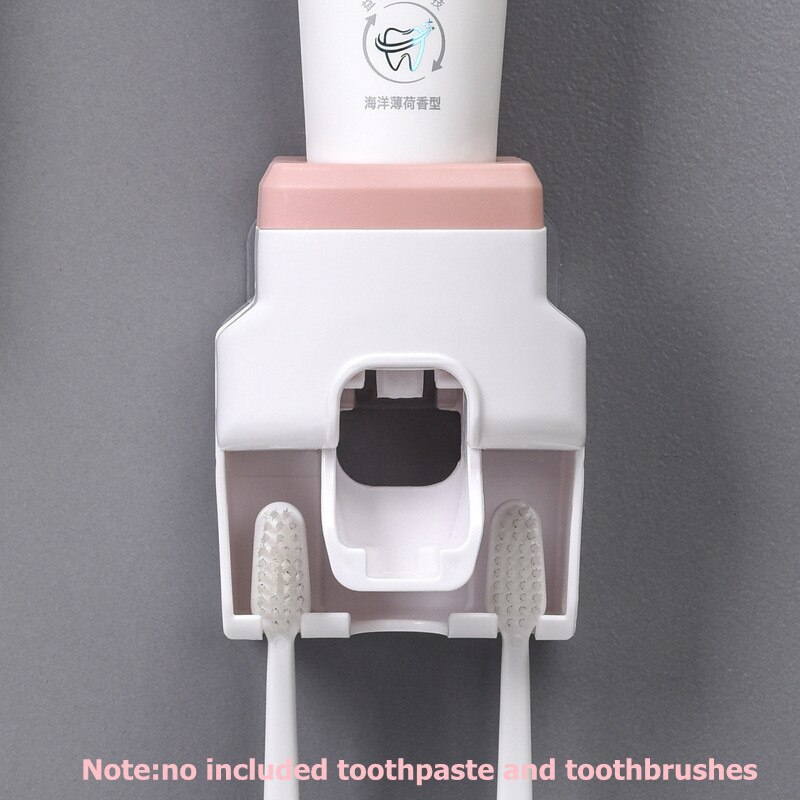 Wall Mount Automatic Toothpaste Dispenser and Small Toothbrush Holder Toothpaste Squeezer for Family Shower Bathroom: pink