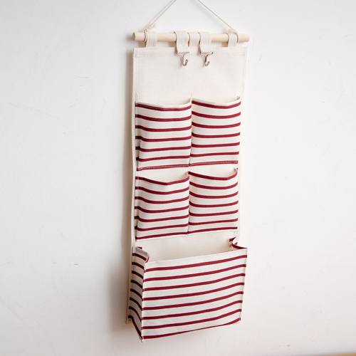 Bolsa de almacenamiento montada en la pared, organizador colgante de 6 bolsillos para guardar artículos diversos, juguetes y cosméticos: 5 Pocket Wine Red