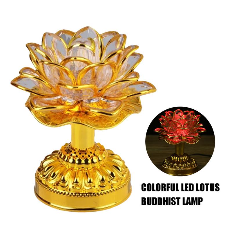 Lotus Flower Lights Buddha Bright Lamp LED Colorful Light Lotus Lanterns Buddha Prayer Machine Goddess Buddhist Music US PLUG