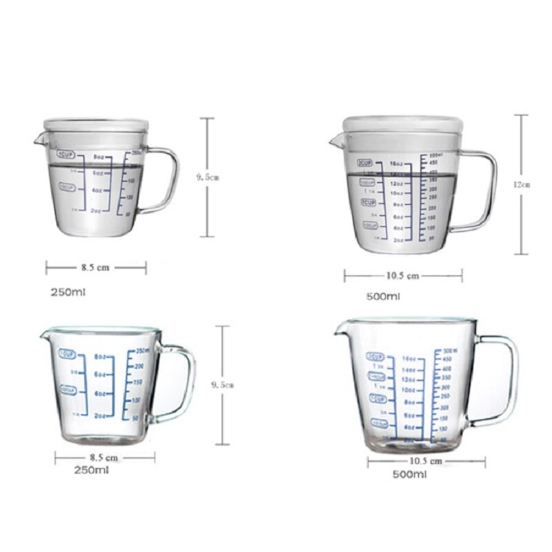 250/500 Ml Glazen Maatbeker Met Cover Schaal Jug Hittebestendig Melk Koffie Mok Magnetron Maatbeker keuken Accessoires