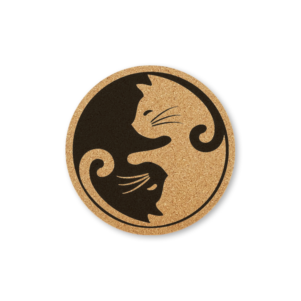 Posavasos de corcho grabado para café, lindo gato, taza de café, soporte para bebidas para cocina, estera de madera Natural, vajilla, posavasos redondo para bebidas: Morado