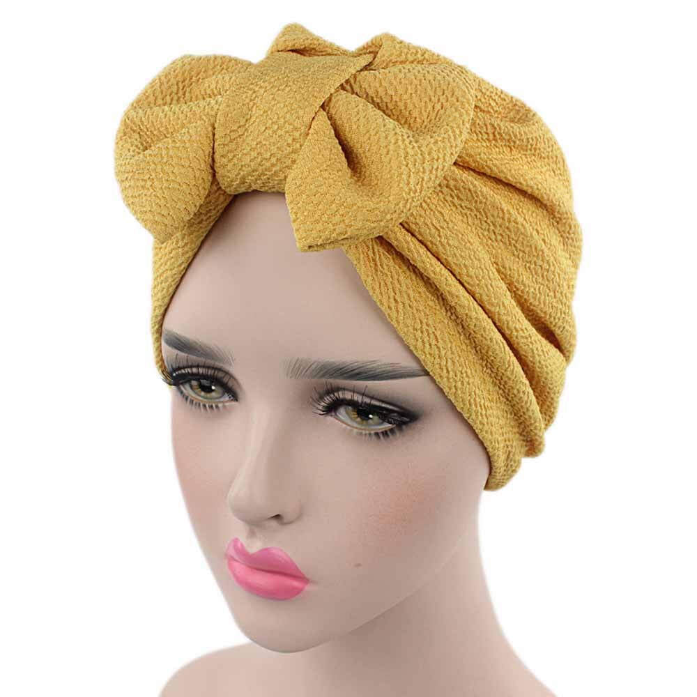 Femmes arc Cancer chimio chapeau bonnet foulard turban casquette: Yellow 