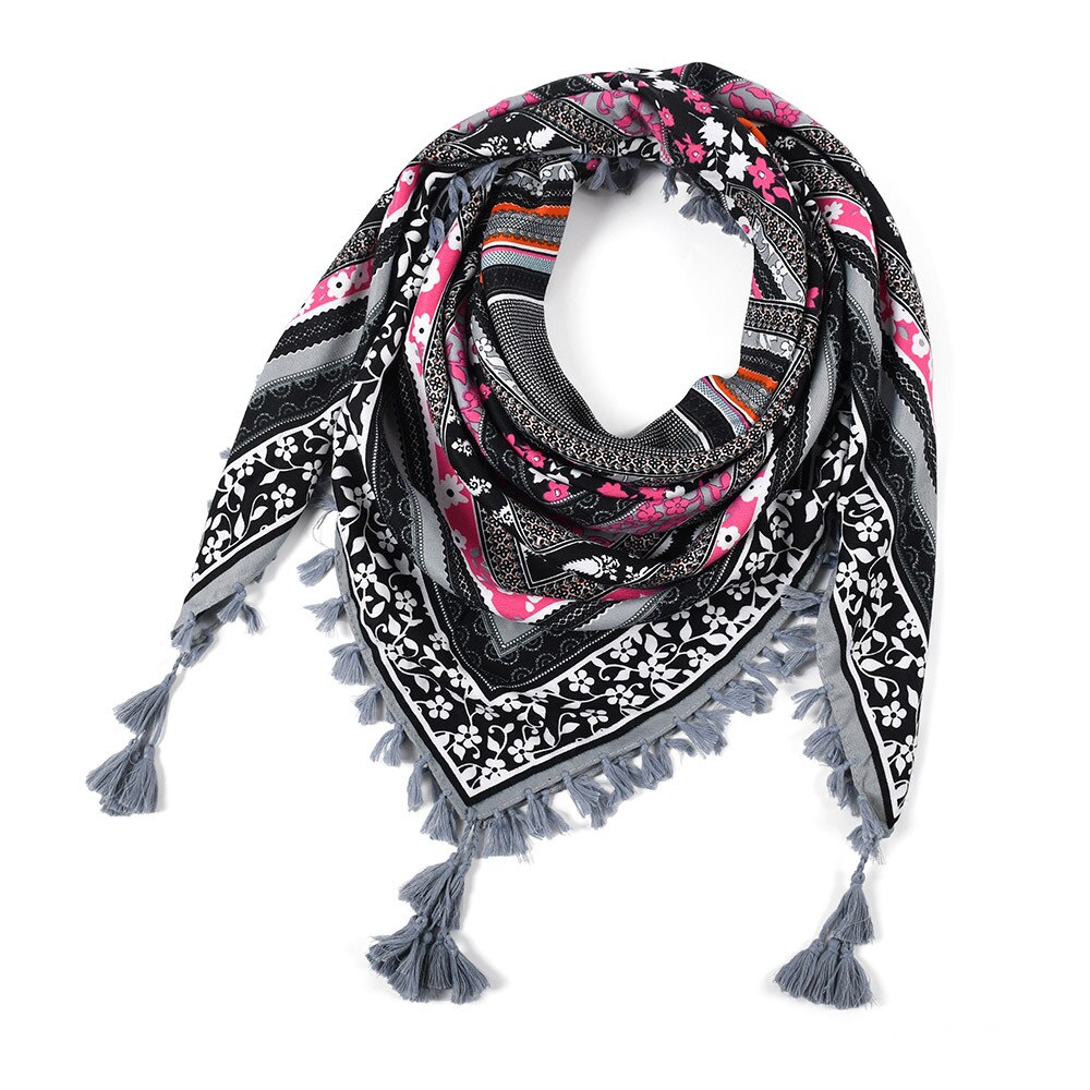 Sjaal Vrouwen Winter Bohemian Vierkante Zakdoek Sjaal Wrap Retro Patroon Kwastje Vrouwelijke Sjaal Grote 115Cm Katoen Foulard Bloemen: 32