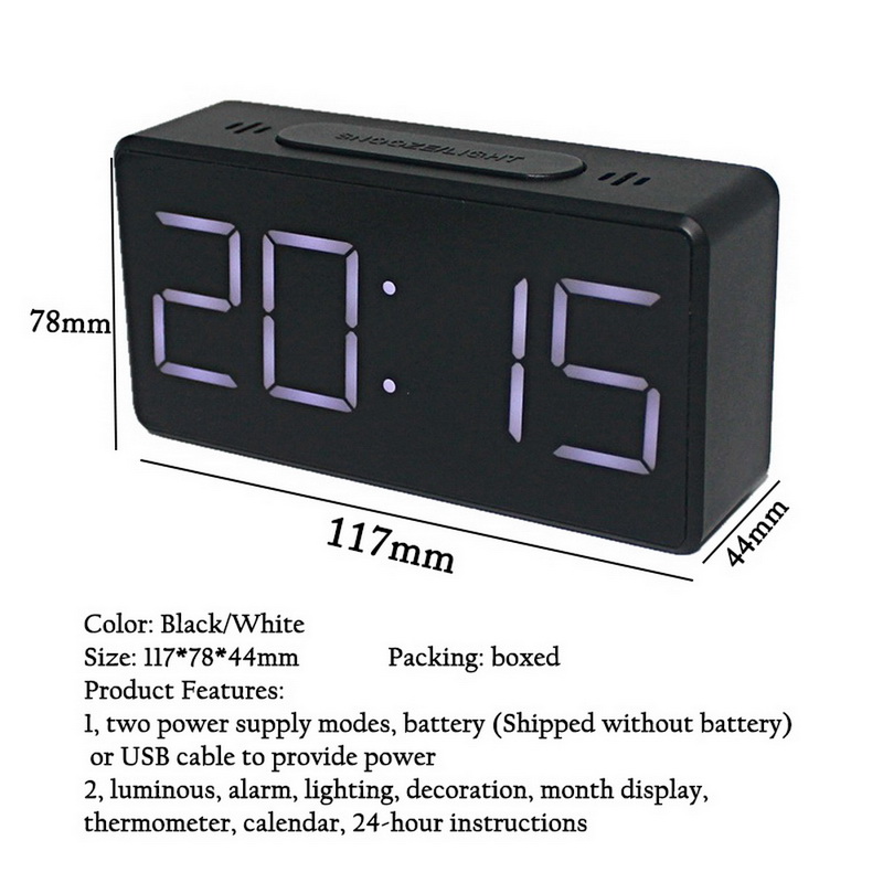 Antique Style Digital Wooden LED Alarm Clock Voice Control Snooze Timer Lunimous Display for Bedroom Office Desktop Table Decor