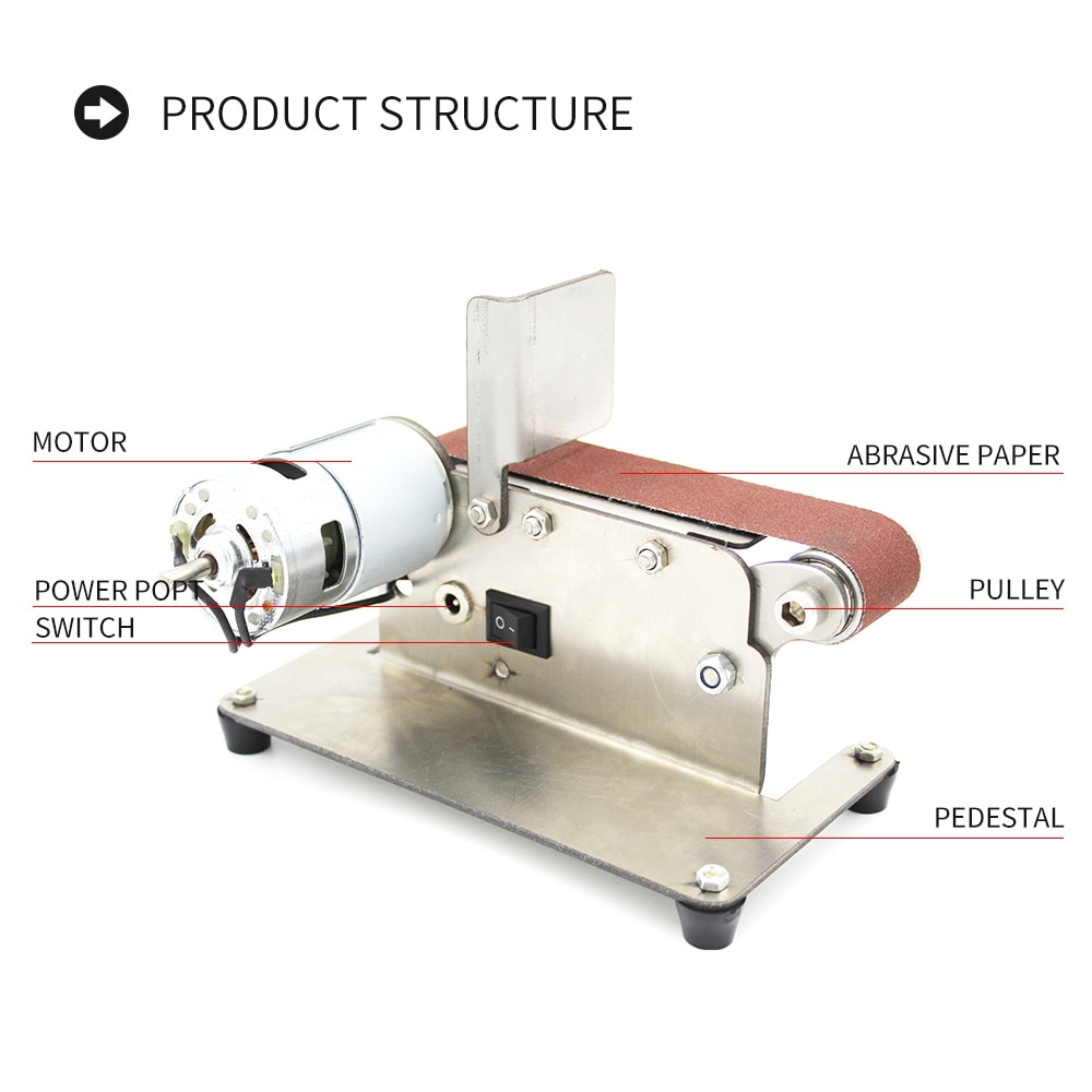 Horizontal Belt Sander Mini Electric Belt Grinding Sander Multifunctional Grinder DIY Polishing Grinding Machine