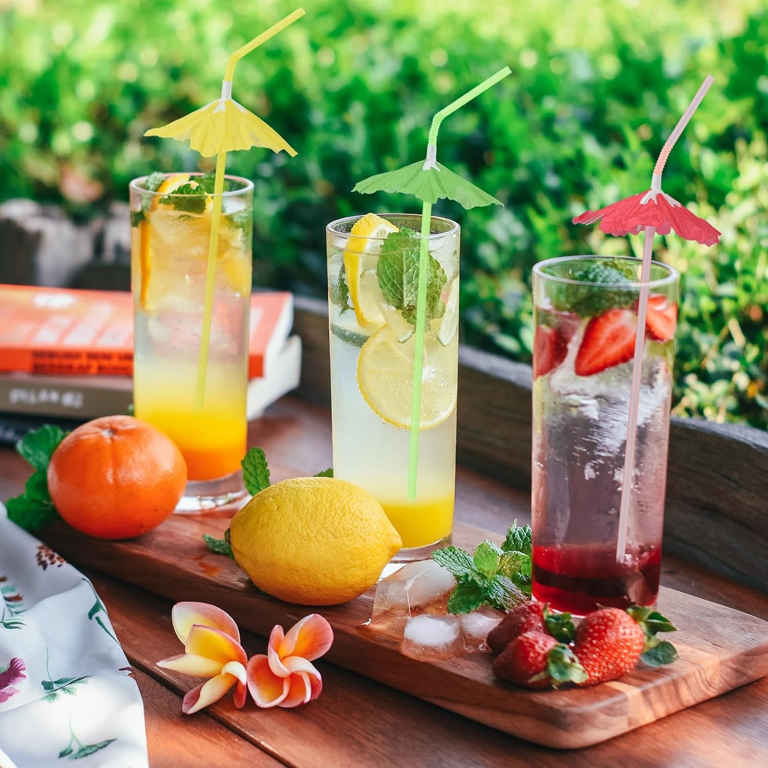 50 Uds pajitas de paraguas, paraguas de bebidas de cóctel pajitas de barra de flores elegantes, pajitas de hawaiana Tropical Summber Beach Luau Tiki