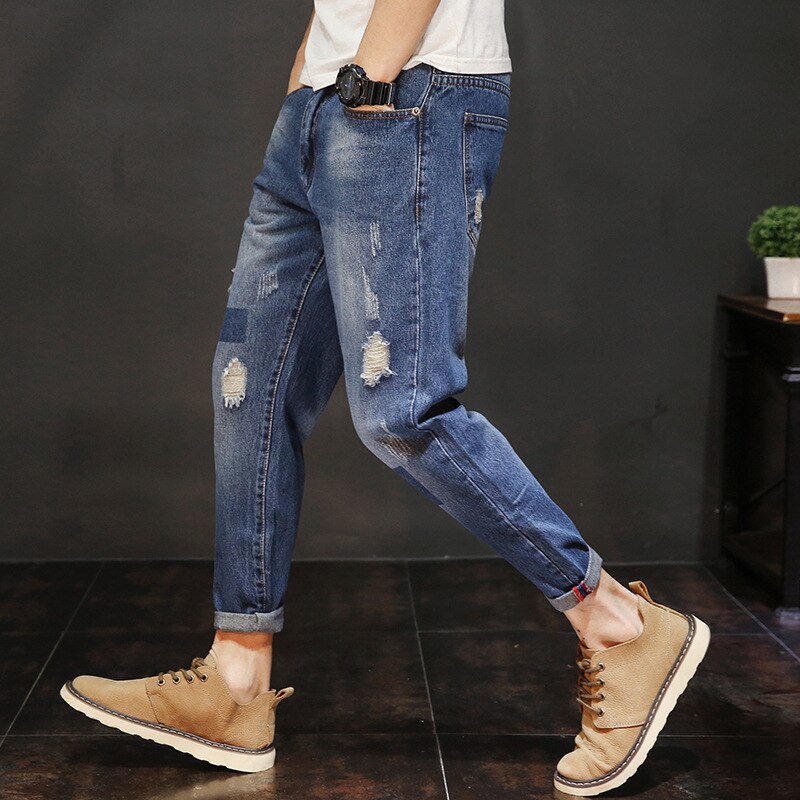 Plus size lappeteppe jeans mansjetter plus size blyant ankellange dongeribukser herrebukser størrelse 40 manneklær rmp 175010