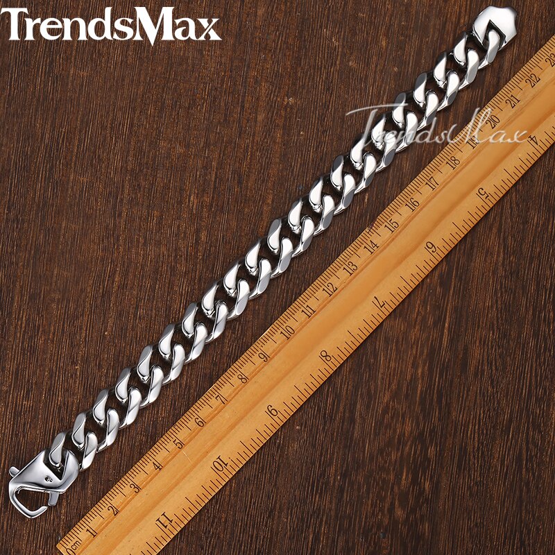 Armbånd til mænd, matskåret kantsten cubansk link kæde 316l rustfrit stål armbånd til mandlige smykker 15 mm khbm 109