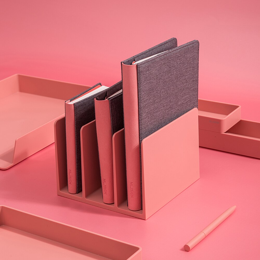 Nusign bokställ dokumentställ med tre utrymmen kontor studentdokument brickor bokhylla filförvaring skola pappersmaterial: Rosa