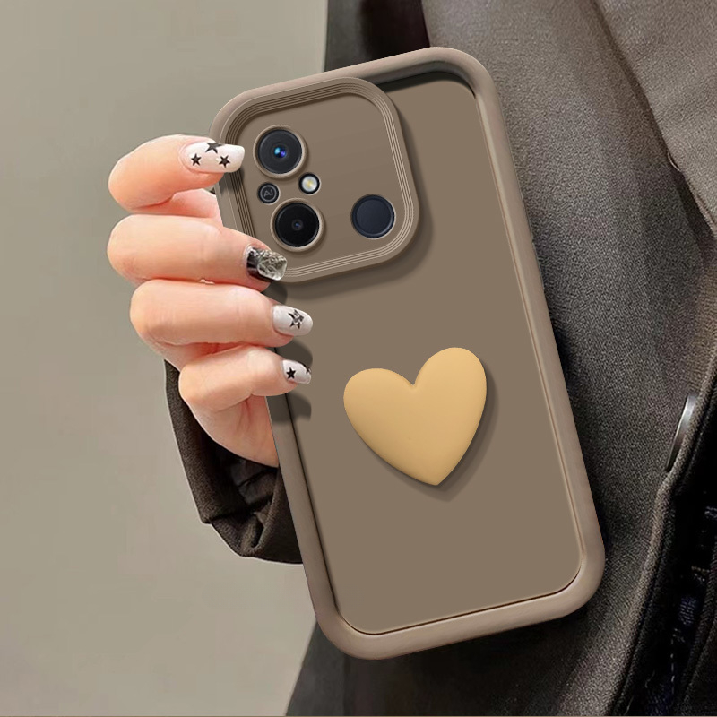 Silikonowe etui ochronne na obiektyw aparatu kocham serce dla Xiaomi Redmi 13C 12 12C 10 10C 10A 9 9A 9C Pokrowiec na telefon: ABS / kawa