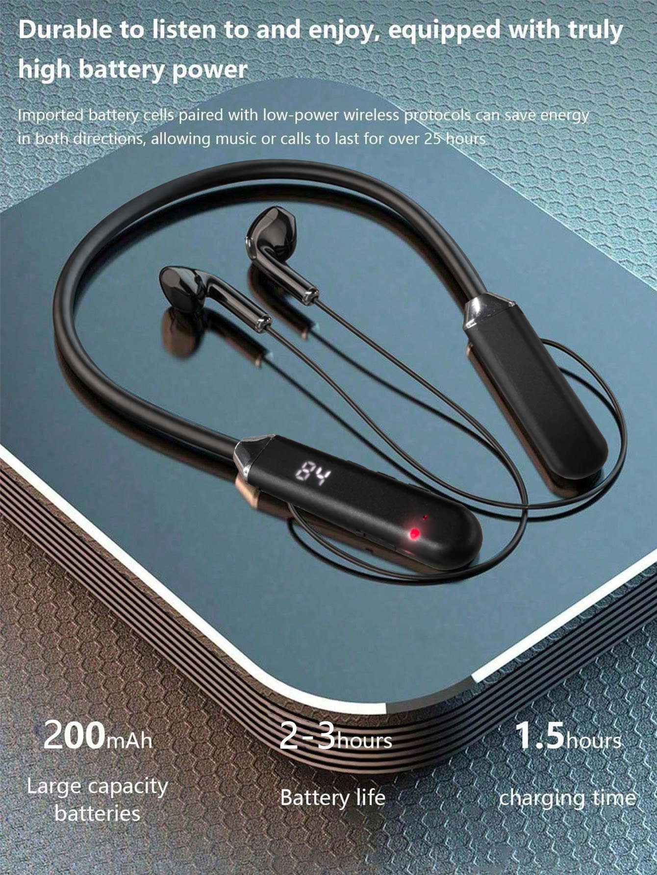 Auriculares inalámbricos, modelo recargable, Jerry, larga duración, auriculares deportivos portátiles para el cuello, auriculares inalámbricos para juegos/correr