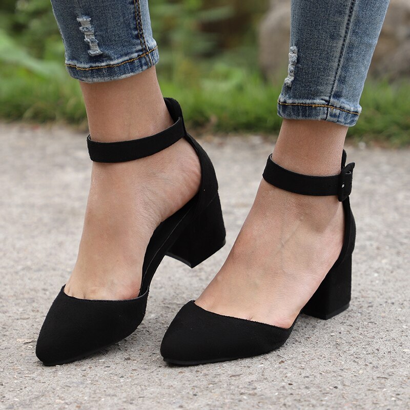 Women Sandals With 3cm Block Heels Summer Shoes Women Casual Ankle Strap Sandalias Mujer Plus Size Summer Sandals Female: Black / 9