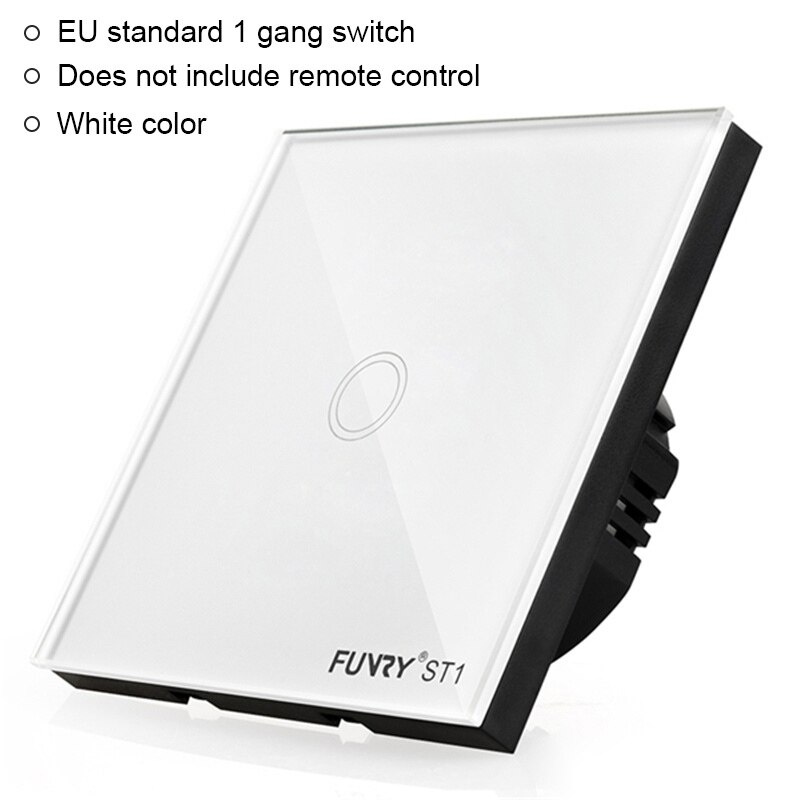 FUNRY ST1 1 gang 1 way EU Standard Touch Switch Glass Panel Lamp Switch Wall Light Touch Switch 170-240V 86*86*36mm 7-200W/gang: white switch