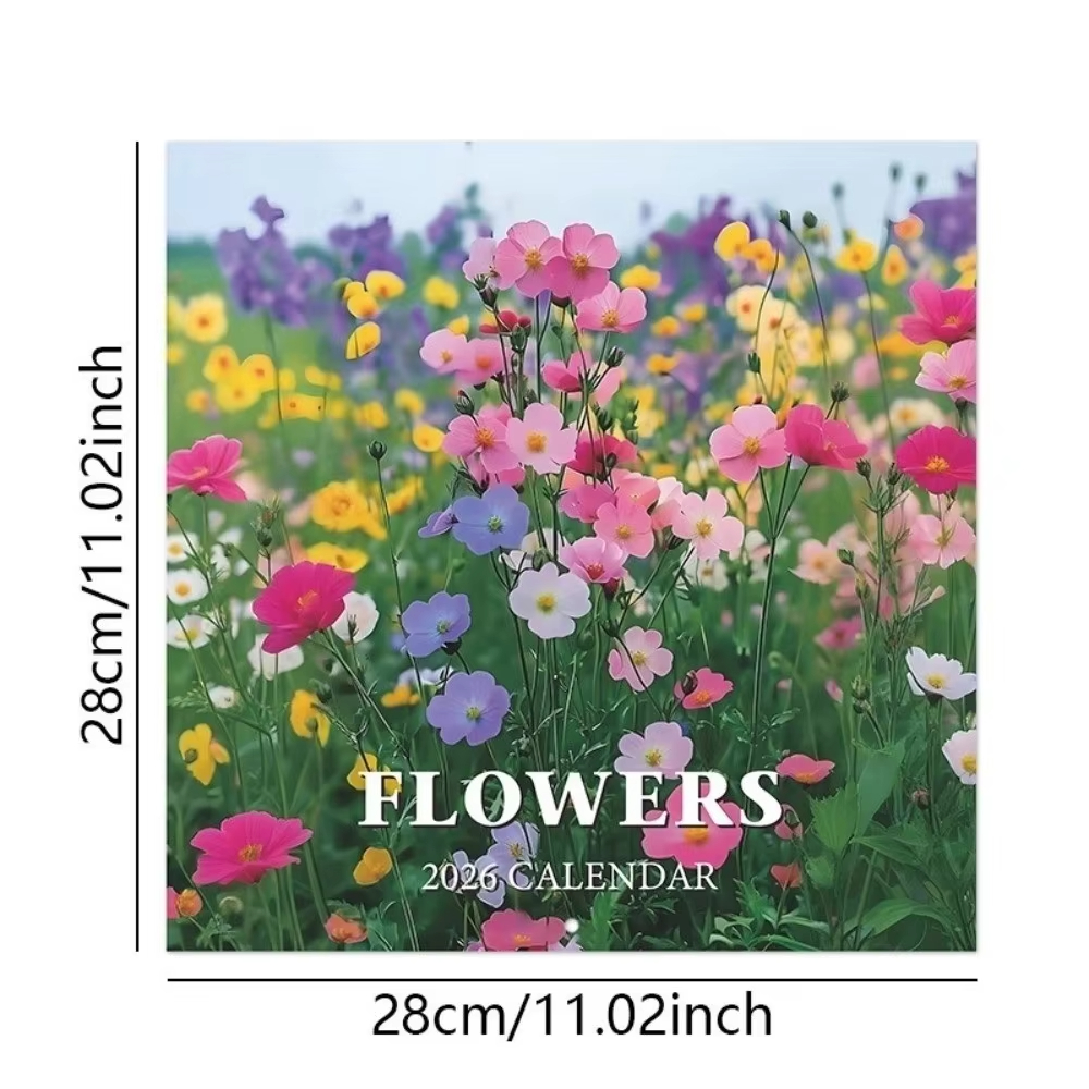 Flowers Themed Wall Calendar Thick Paper Wall Hanging 12 Month Calendar Decorative Floral Calendar Office Use