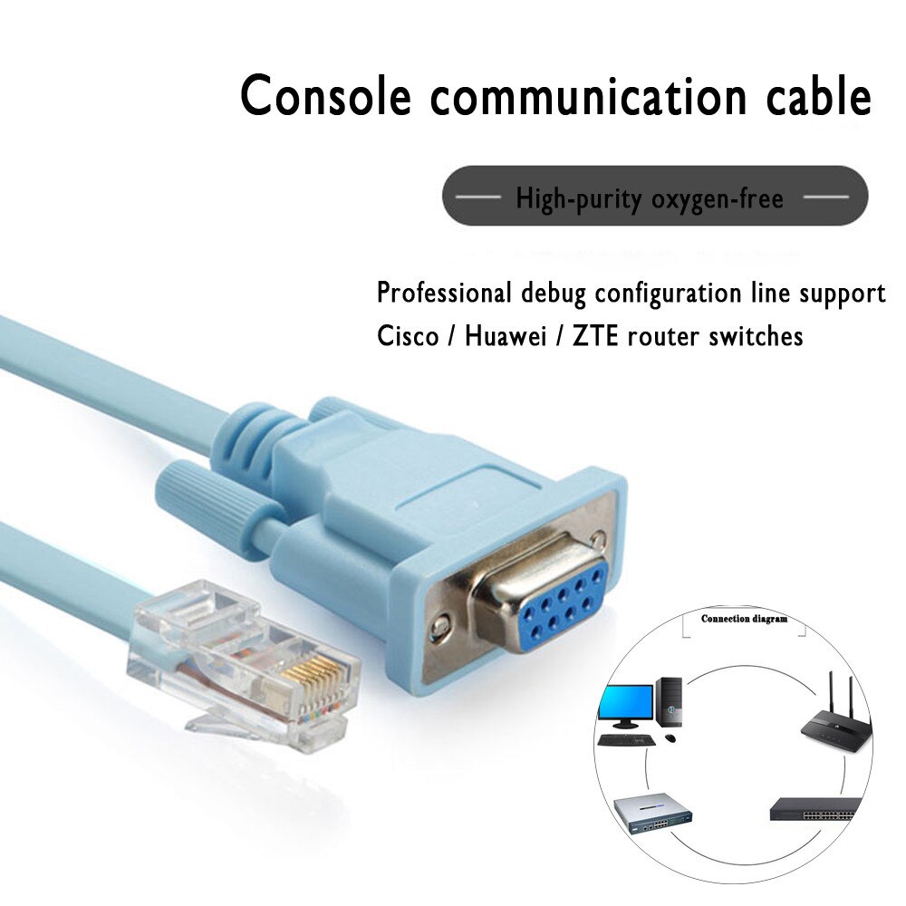 Blue 1.8m DB 9Pin RS232 Serial To RJ45 CAT5 Ethernet Adapter LAN Console Cable Routers Network Cable CAT5 Adaptador For PC 1.8M