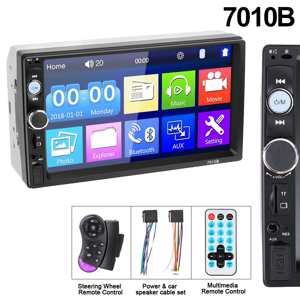 Bilradio 2 din  hd 7 " autoradio multimediaspelare 2 din pekskärm auto audio bilstereo  mp5 bluetooth usb tf fm kamera: 7010b med kontroll