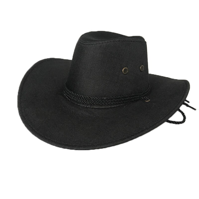 Yy linned western-cowboy herre sommer solskærm hatte kvinder bjergbestiger jazz cap sombreros mujer verano paja vaquero  nz002: Sort linned cowboy
