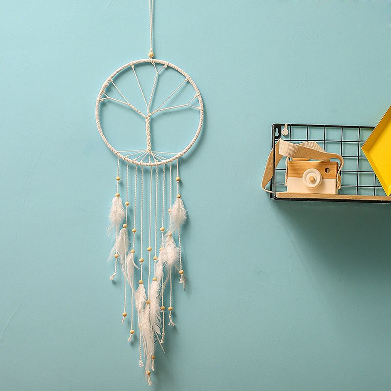 Atrapasueños blanco para colgar en la pared, colgante para decoración de sala de estar, dormitorio, de cumpleaños