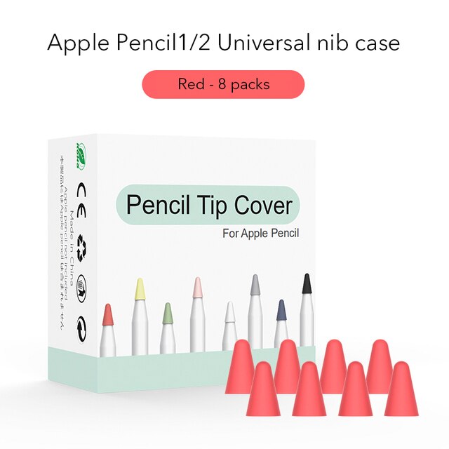 Pencil Tip Cover For Apple Pencil 2 1 Generation Nib Case Cover 8PCS Mute Silicone Cover Skin Screen Protector For Apple Pencil: Red