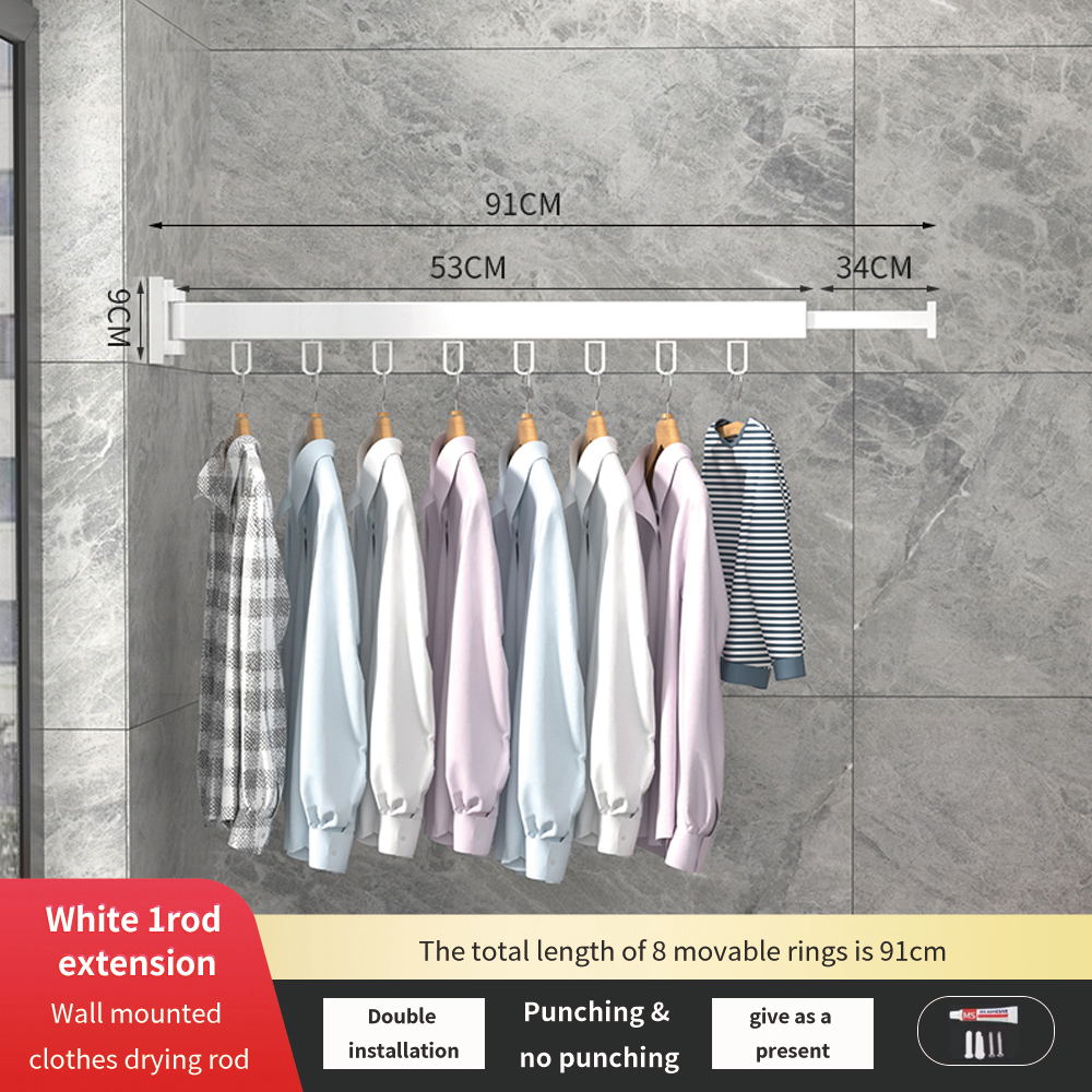 Cintre pliant rétractable pour le séchage des vêtements, espace intérieur et extérieur, en aluminium, pour l&#39;organisation des vêtements ménagers, WB3027: White extension