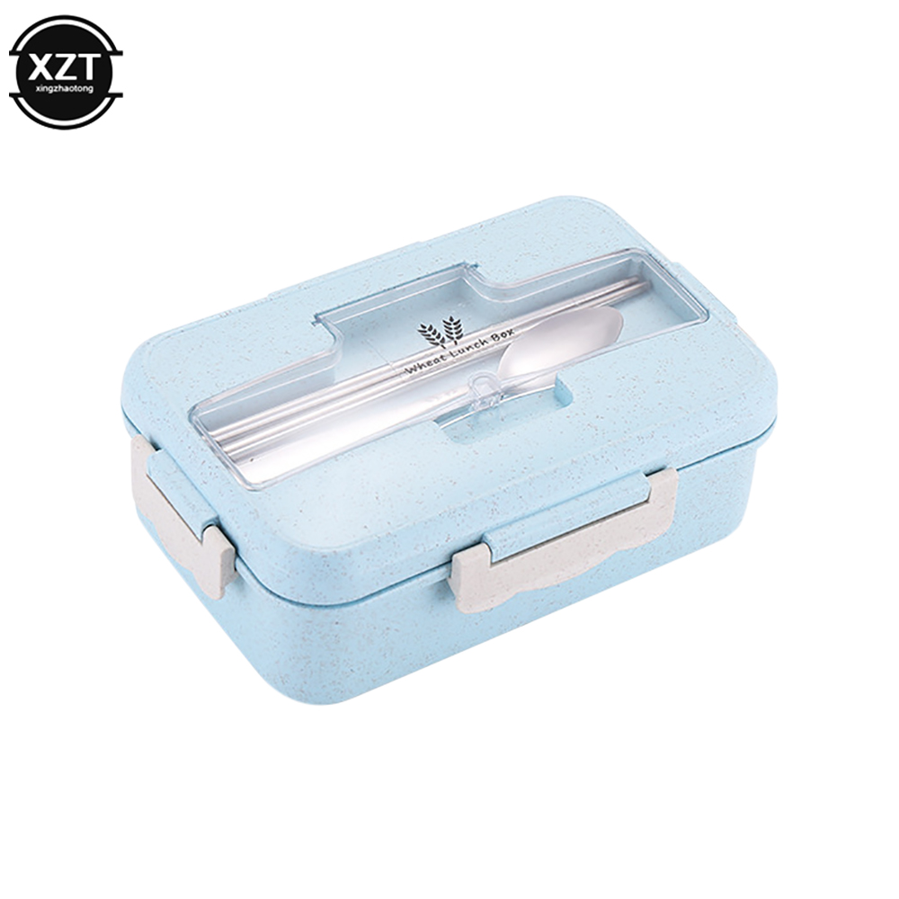 3Grid Microwave Lunch Box Wheat Straw Dinnerware Food Storage Container Children Kids School Office Bento Box Portable Lunch Bag: Red