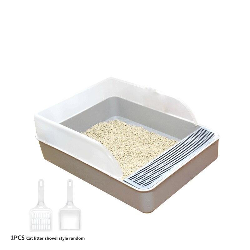Semi-closed Cat Litter Box Pet Cat Clean Basin Toilet Cat Dog Anti-Splash Toilet with Cat Litter Shovel Cat Indoor Home Sandbox: Gray / L