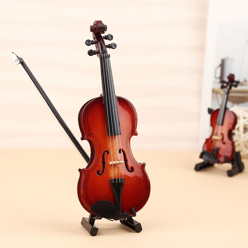 Miniature violin model replika med stativ og etui mini musikinstrument ornamenter dekoration