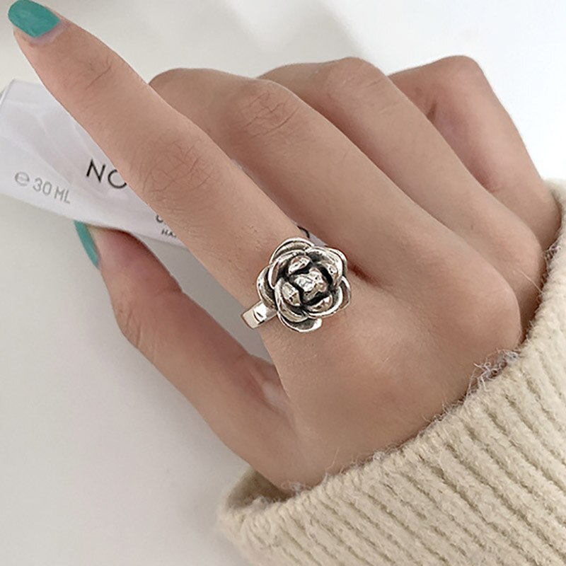 Evimi Vintage Punk 925 Sterling Zilver Sweet Bloem Ringen Fijne Sieraden Voor Vrouwen Mode Creatieve Party Accessoires
