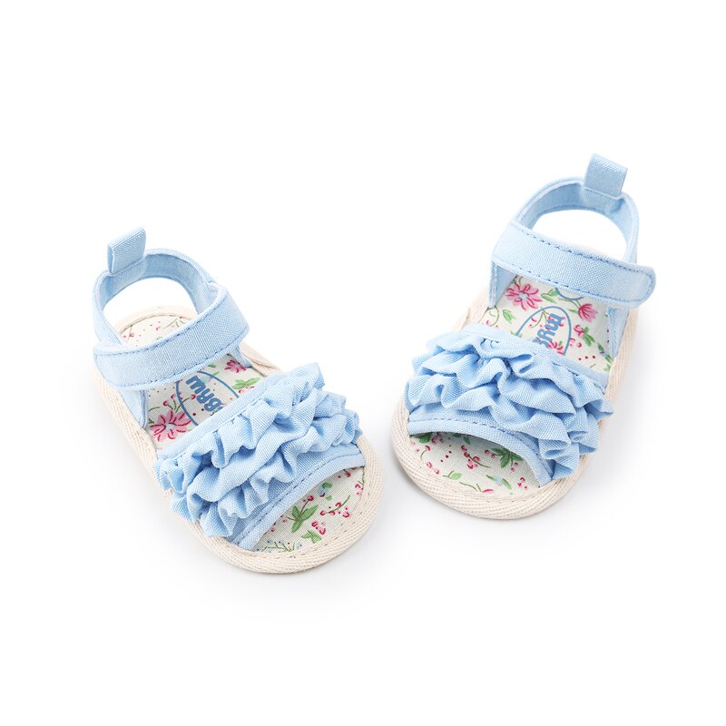 Zoete Mooie Zomer Casual Sandalen Schoenen Ruches Bloemenprint Platte Met Hak Schoenen 3 Stijl Outfit 0-18 M