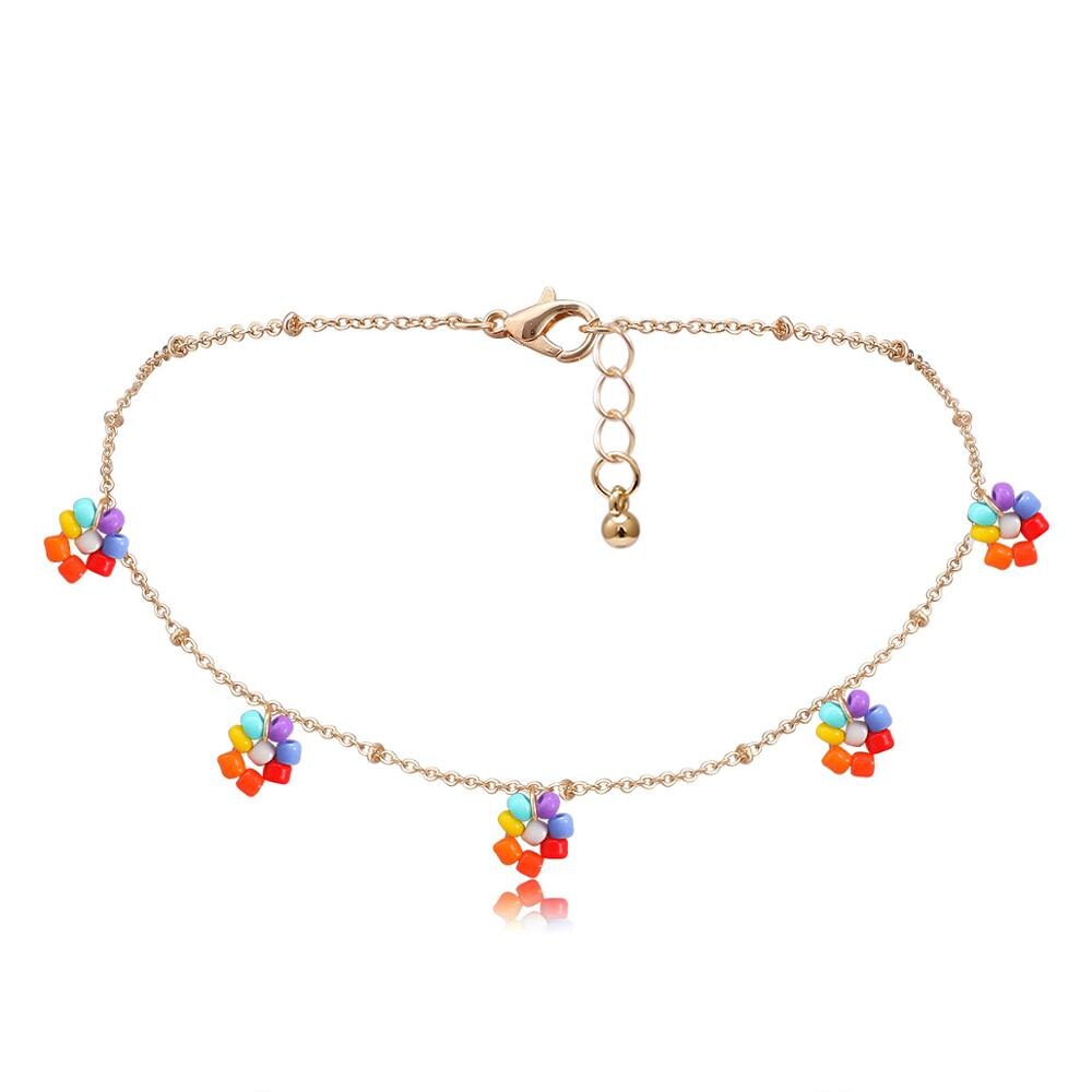 HUANZHI Korean Sweet Rainbow Color Acrylic Flower Beads Pendant Metal Necklace for Women Girls Party Jewelry: 7-necklace